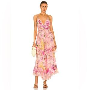Rococo Sand x Revolve Leona Floral Low Back Maxi Dress in Peach/Pink Size M NWT